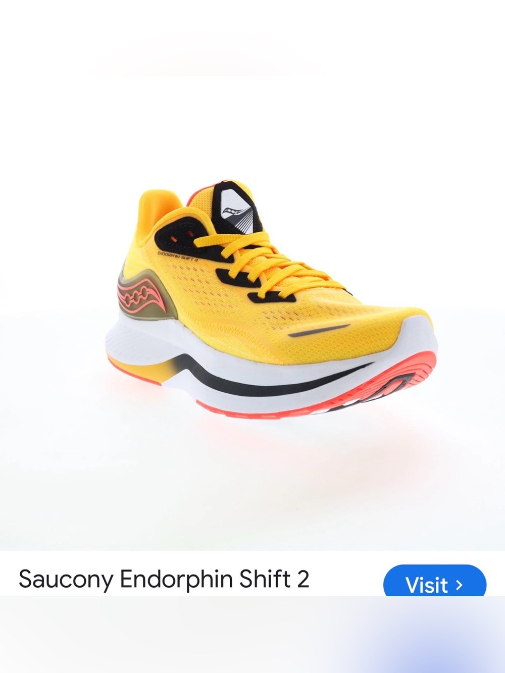 NWT Saucony Endorphin Shift 2 Running Shoe - Yellow with Coral and Black Accents